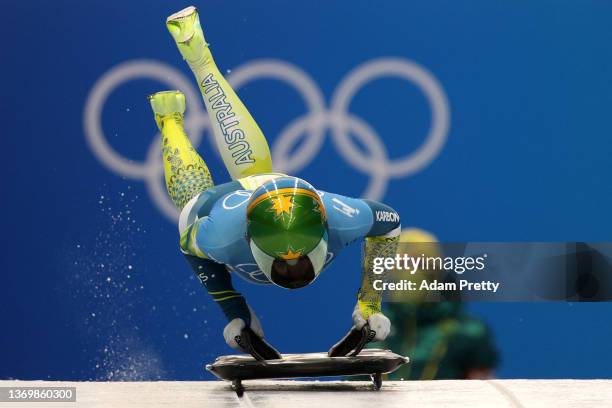 Jaclyn Narracott of Team Australia slides during the Women's Skeleton heats on day seven of Beijing 2022 Winter Olympic Games at National Sliding...