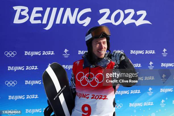 Shaun White of Team United States reacts after their run during the Men's Snowboard Halfpipe Final on day 7 of the Beijing 2022 Winter Olympics at...