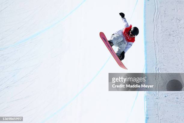 Ayumu Hirano of Team Japan performs a trick during the Men's Snowboard Halfpipe Final on day 7 of the Beijing 2022 Winter Olympics at Genting Snow...