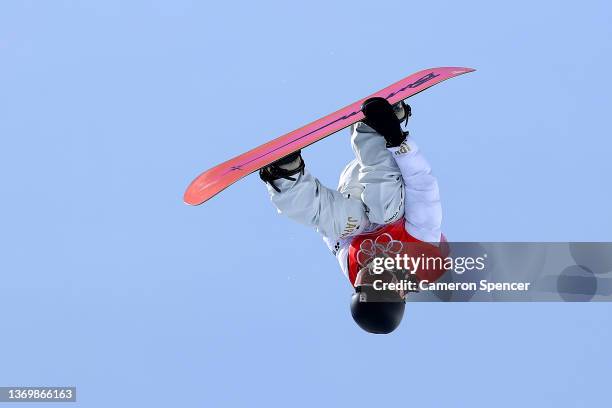 Ayumu Hirano of Team Japan performs a trick in their final run during the Men's Snowboard Halfpipe Final on day 7 of the Beijing 2022 Winter Olympics...