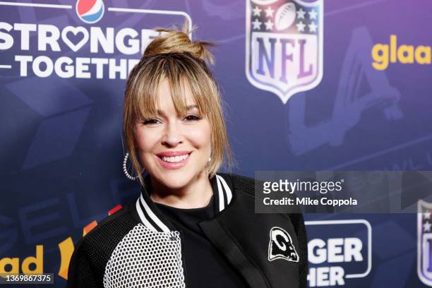 Alyssa Milano attends A Night of Pride with GLAAD and NFL on February 10, 2022 in Los Angeles, California.