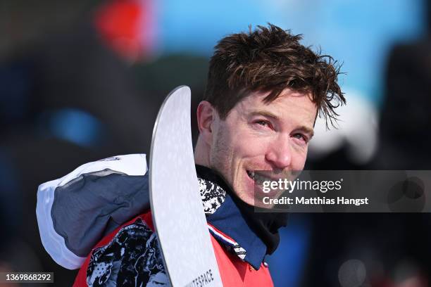 Shaun White of Team United States shows his emotion after finishing fourth during the Men's Snowboard Halfpipe Final on day 7 of the Beijing 2022...