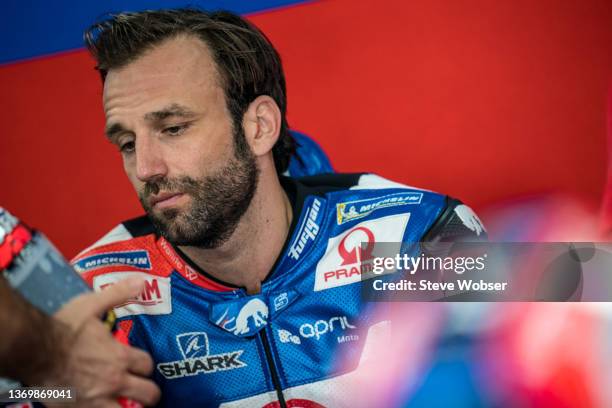 Johann Zarco of France and Pramac Racing inside his garage during the MotoGP Pre-Season IRTA-Test at Mandalika International Street Circuit on...