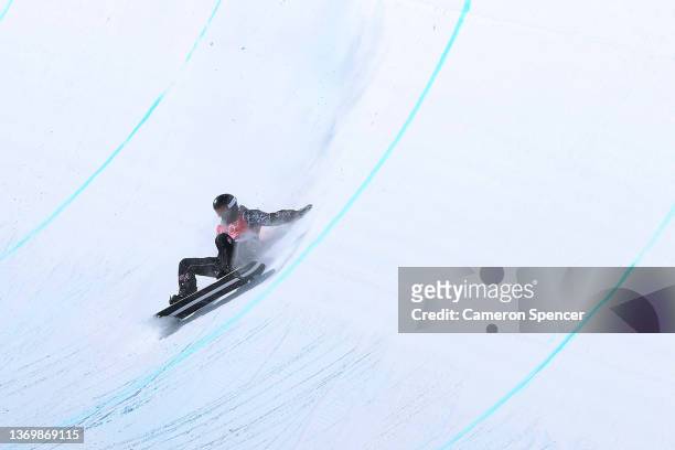 Shaun White of Team United States crashes in their third run during the Men's Snowboard Halfpipe Final on day 7 of the Beijing 2022 Winter Olympics...