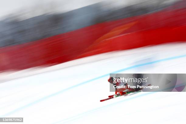 Fanying Kong of Team China skis during the Women's Super-G on day seven of the Beijing 2022 Winter Olympic Games at National Alpine Ski Centre on...