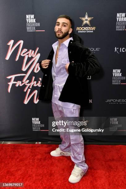 Guest attends New York Fashion Week Powered By Art Hearts Fashion at The Ziegfeld Ballroom on February 10, 2022 in New York City.