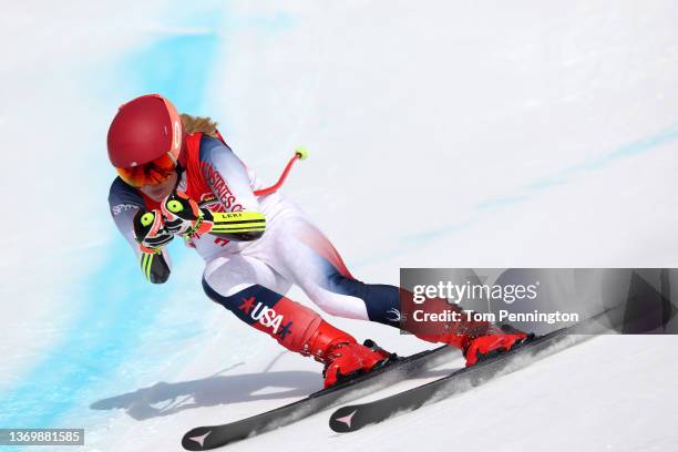 Mikaela Shiffrin of Team United States skis during the Women's Super-G on day seven of the Beijing 2022 Winter Olympic Games at National Alpine Ski...