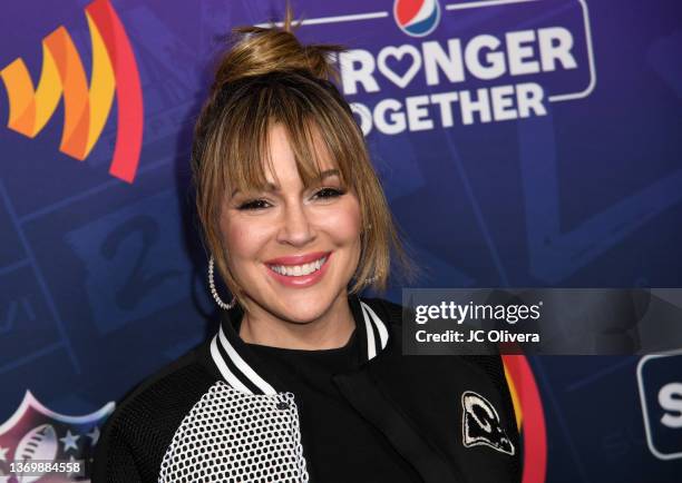 Alyssa Milano attends 'A Night Of Pride' with GLAAD and NFL on February 10, 2022 in Inglewood, California.