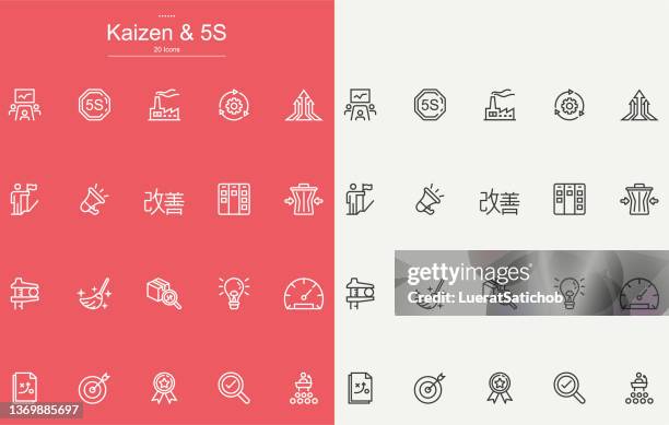 ilustrações, clipart, desenhos animados e ícones de design de ícones de linha kaizen e 5s - coordenação