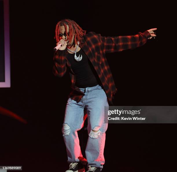 Trippie Redd performs onstage during the Bud Light Super Bowl Music Festival at Crypto.com Arena on February 10, 2022 in Los Angeles, California.