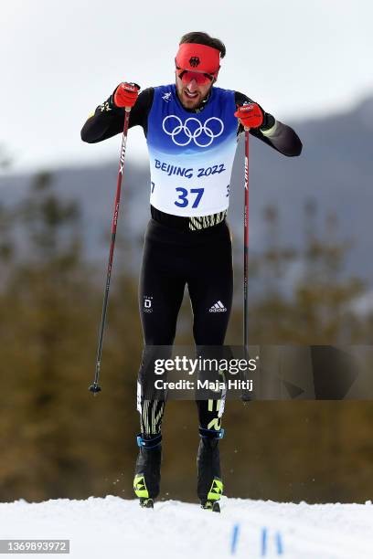 Jonas Dobler of Team Germany competes during Men's Cross-Country Skiing 15km Classic on Day 7 of Beijing 2022 Winter Olympics at The National...