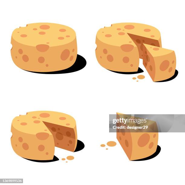 ilustraciones, imágenes clip art, dibujos animados e iconos de stock de diseño plano de cheese set. - cheddar cheese