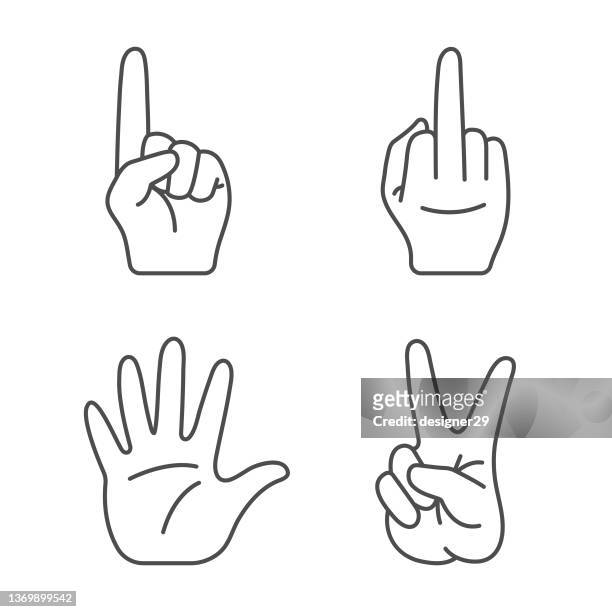 hand gestures icon set vector design. - v sign stock illustrations