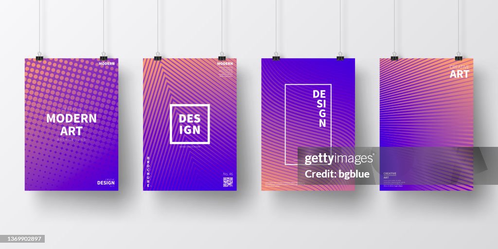 Posters With Purple Geometric Designs Isolated On White Background High ...