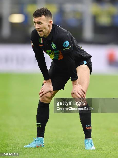 Ivan Perisic of FC Internazionale looks on during the Coppa Italia match between FC Internazionale and AS Roma at Stadio Giuseppe Meazza on February...