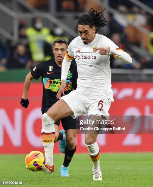 Christopher Lloyd Smalling of AS Roma in action during the Coppa Italia match between FC Internazionale and AS Roma at Stadio Giuseppe Meazza on...