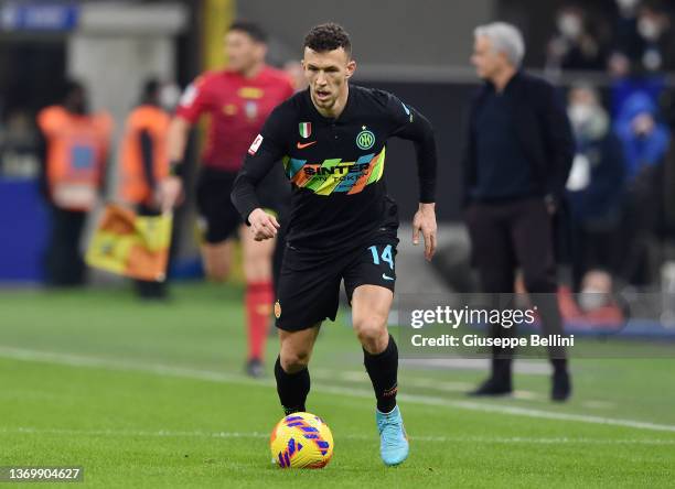 Ivan Perisic of FC Internazionale in action during the Coppa Italia match between FC Internazionale and AS Roma at Stadio Giuseppe Meazza on February...