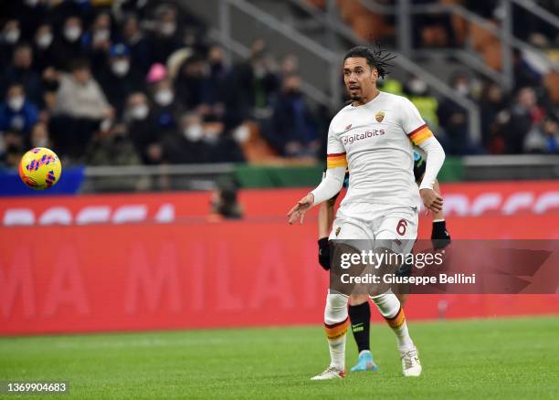 Christopher Lloyd Smalling of AS Roma in action during the Coppa Italia match between FC Internazionale and AS Roma at Stadio Giuseppe Meazza on...
