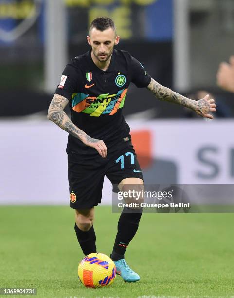 Marcelo Brozovic of FC Internazionale in action during the Coppa Italia match between FC Internazionale and AS Roma at Stadio Giuseppe Meazza on...