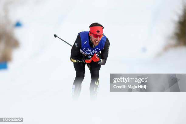 Jonas Dobler of Team Germany competes during Men's Cross-Country Skiing 15km Classic on Day 7 of Beijing 2022 Winter Olympics at The National...