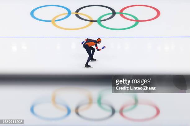 Jorrit Bergsma of Team Netherlands skates during the Men's 10000m on day seven of the Beijing 2022 Winter Olympic Games at National Speed Skating...