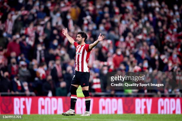 Raul Garcia of Athletic Club celebrates after scoring his team's first goal during the Copa del Rey Semi Finals match between Athletic Club and...