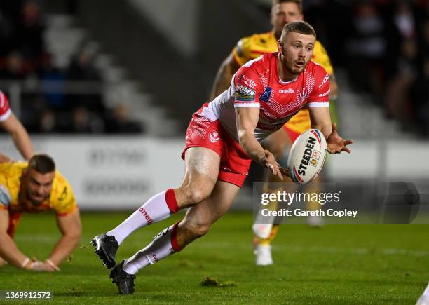 Joe Batchelor of St Helens during the Betfred Super League match between St Helens and Catalans Dragons at Totally Wicked Stadium on February 10,...