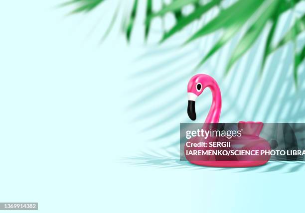 inflatable flamingo, illustration - summer background stock illustrations