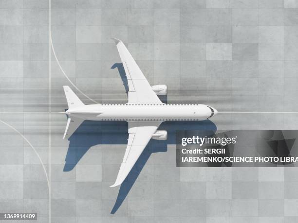 aeroplane on runway ready to takeoff, illustration - plane white background stock illustrations