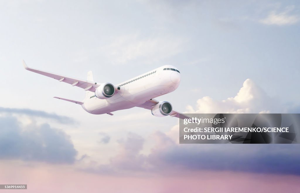 Passenger aeroplane flying, illustration