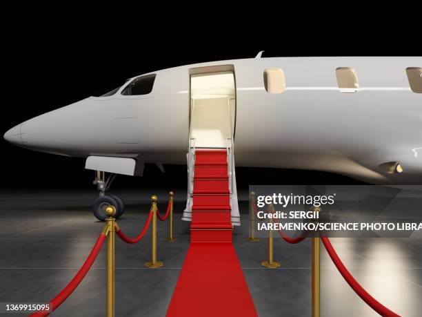 red carpet leading to a private aeroplane, illustration - commercial airplane stock illustrations