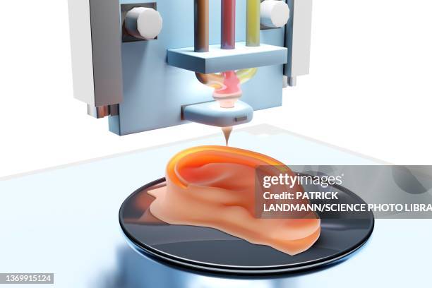 3d printing of an ear prosthesis, illustration - kautschuksaft stock-grafiken, -clipart, -cartoons und -symbole