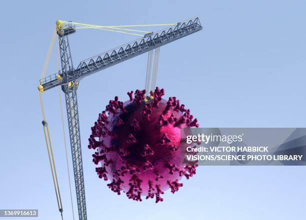 coronavirus wrecking ball, conceptual illustration - pandémie stock-grafiken, -clipart, -cartoons und -symbole