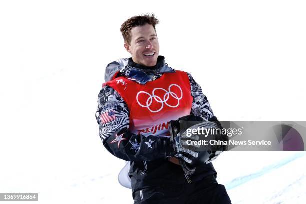 Shaun White of Team United States reacts during the Men's Snowboard Halfpipe Final on day 7 of the Beijing 2022 Winter Olympics at Genting Snow Park...