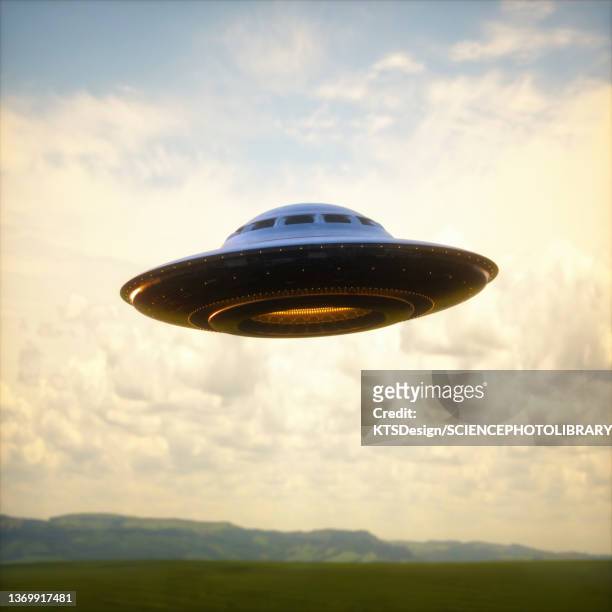 ufo, illustration - disco volante foto e immagini stock