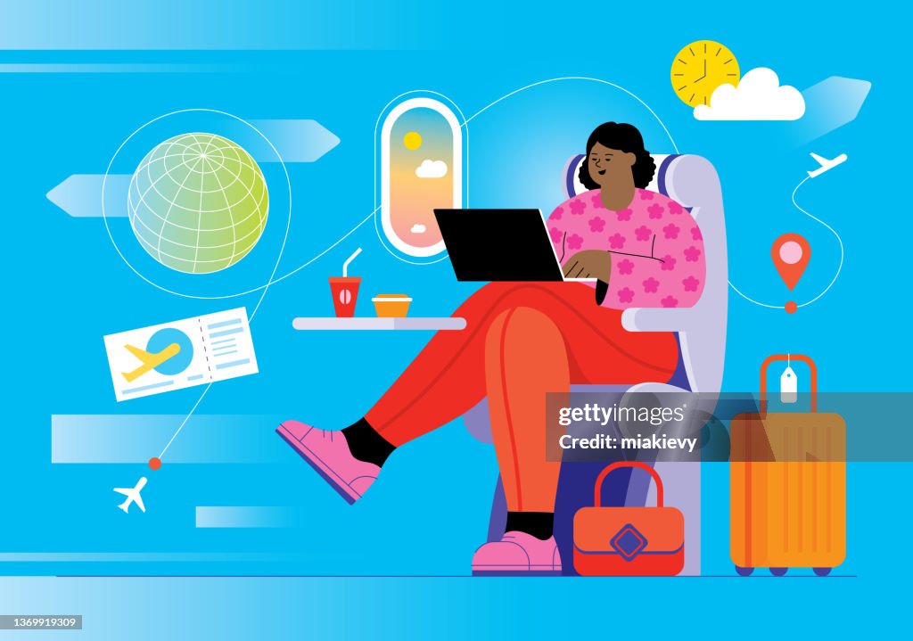 Woman working on airplane