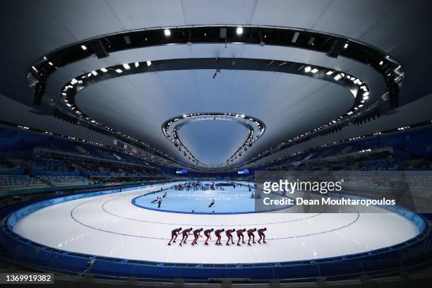 Graeme Fish of Team Canada skates during the Men's 10000m on day seven of the Beijing 2022 Winter Olympic Games at National Speed Skating Oval on...