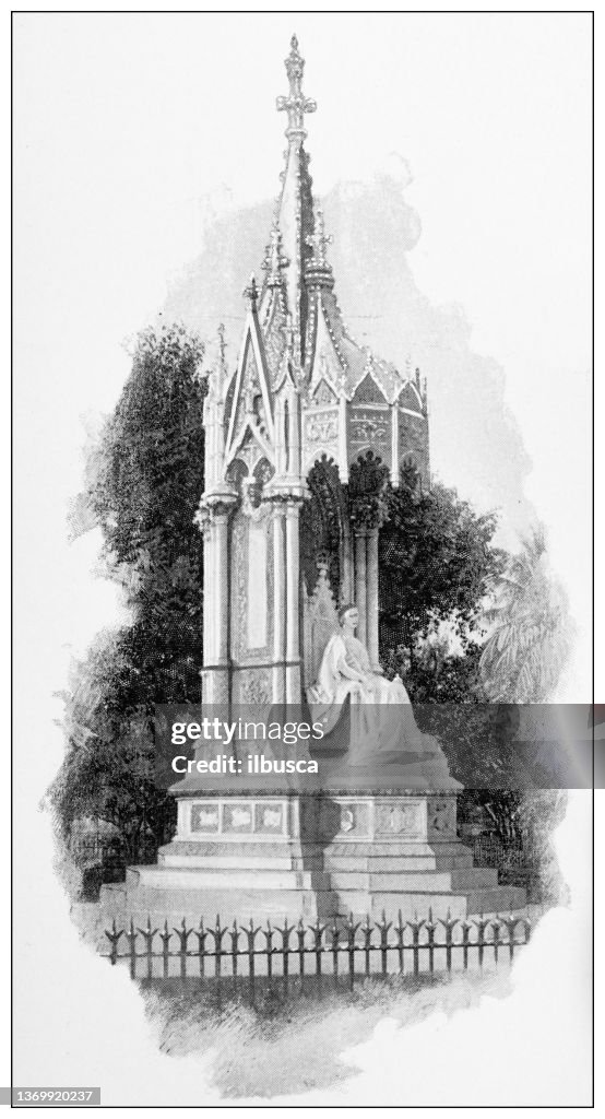 Antique travel photographs of India: Statue of Victoria, Mumbai