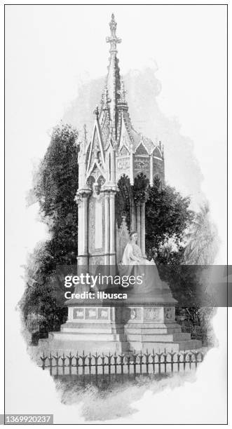 antique travel photographs of india: statue of victoria, mumbai - the statue of victoria stock illustrations