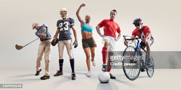 group of amateur athletes and sports people - man studio shot stock pictures, royalty-free photos & images