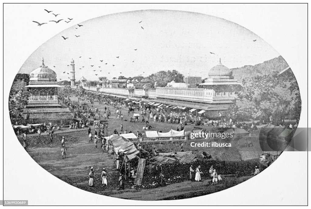 Antique travel photographs of India: Market square, Jeypore (Jaipur)