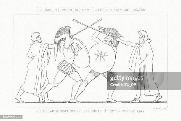 hector and ajax separated by the heralds (iliad), published 1833 - trojan war 幅插畫檔、美工圖案、卡通及圖標