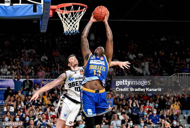 Lamar Patterson of the Bullets slam dunks during the round 11 NBL match between Brisbane Bullets and Adelaide 36ers at on February 11 in Brisbane,...