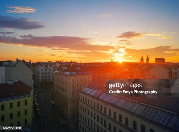 view of vienna's 8th district josefstadt at sunset - austria skyline stock pictures, royalty-free photos & images