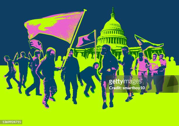 rioters on capitol hill - social justice concept stock illustrations
