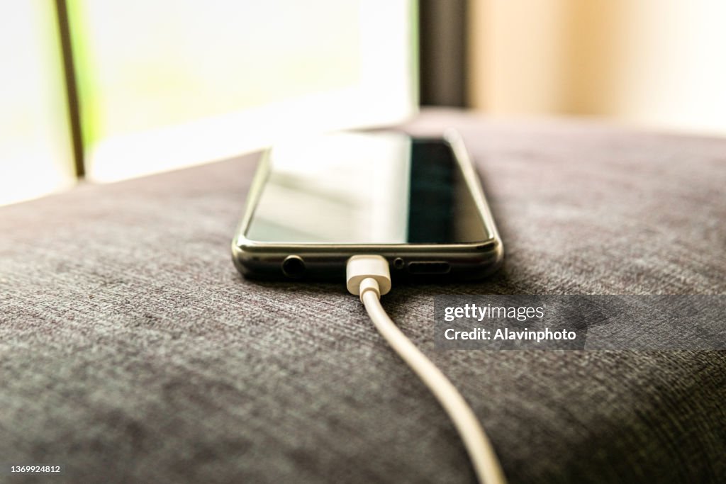 A mobile charging with views of a garden