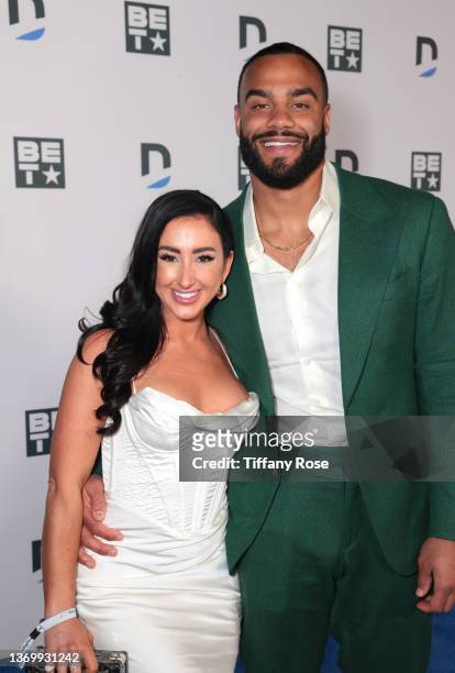 Solomon Thomas and guest attend The Chairman's Party at SoFi Stadium on February 10, 2022 in Inglewood, California.