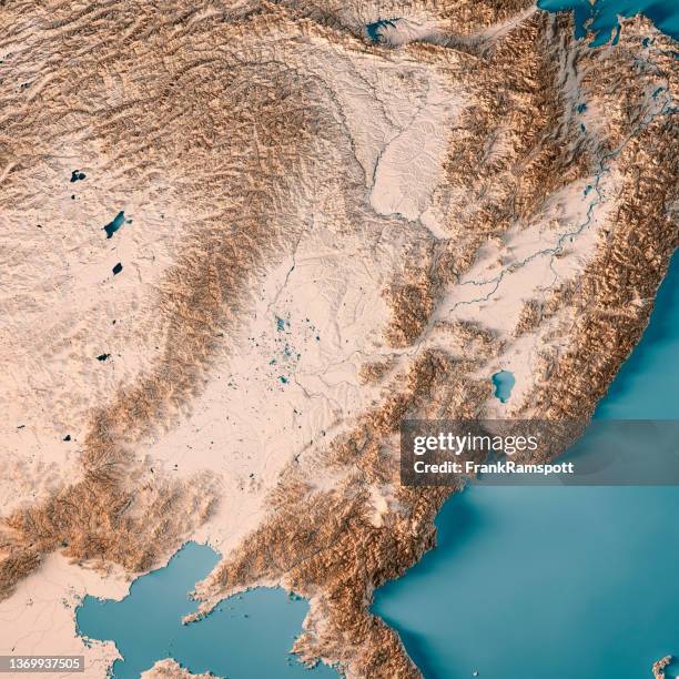 northeast china region 3d render topographic map neutral - liaoning province stock pictures, royalty-free photos & images