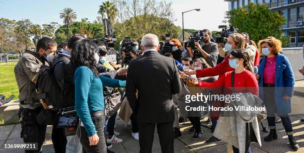 The Director of the School of Sciences of the at University of Lisbon Luis Carriço is surrounded by journalists while holding a press conference the...