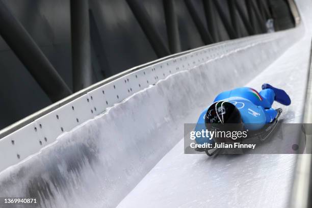 Amedeo Bagnis of Team Italy slides during the Men's Skeleton Heat 3 on day seven of Beijing 2022 Winter Olympic Games at National Sliding Centre on...
